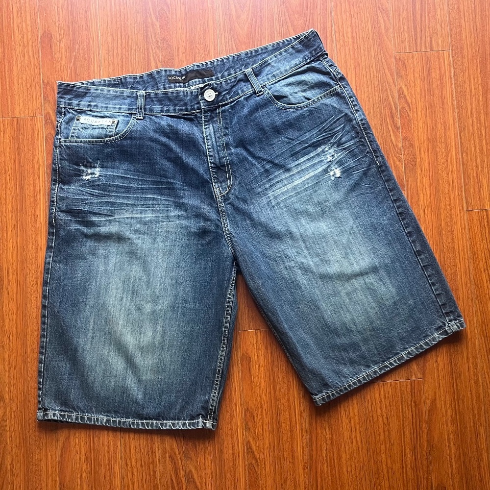 VINTAGE Rocawear Shorts Mens 46 46 Big Blue Denim Jean Baggy Wide Leg Y2K HipHop